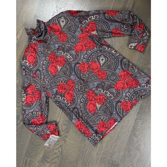 NEW Vintage Rose Print Blouse High neck by JH Collectables 100% Rayon~ sz 6 S - Picture 4 of 7